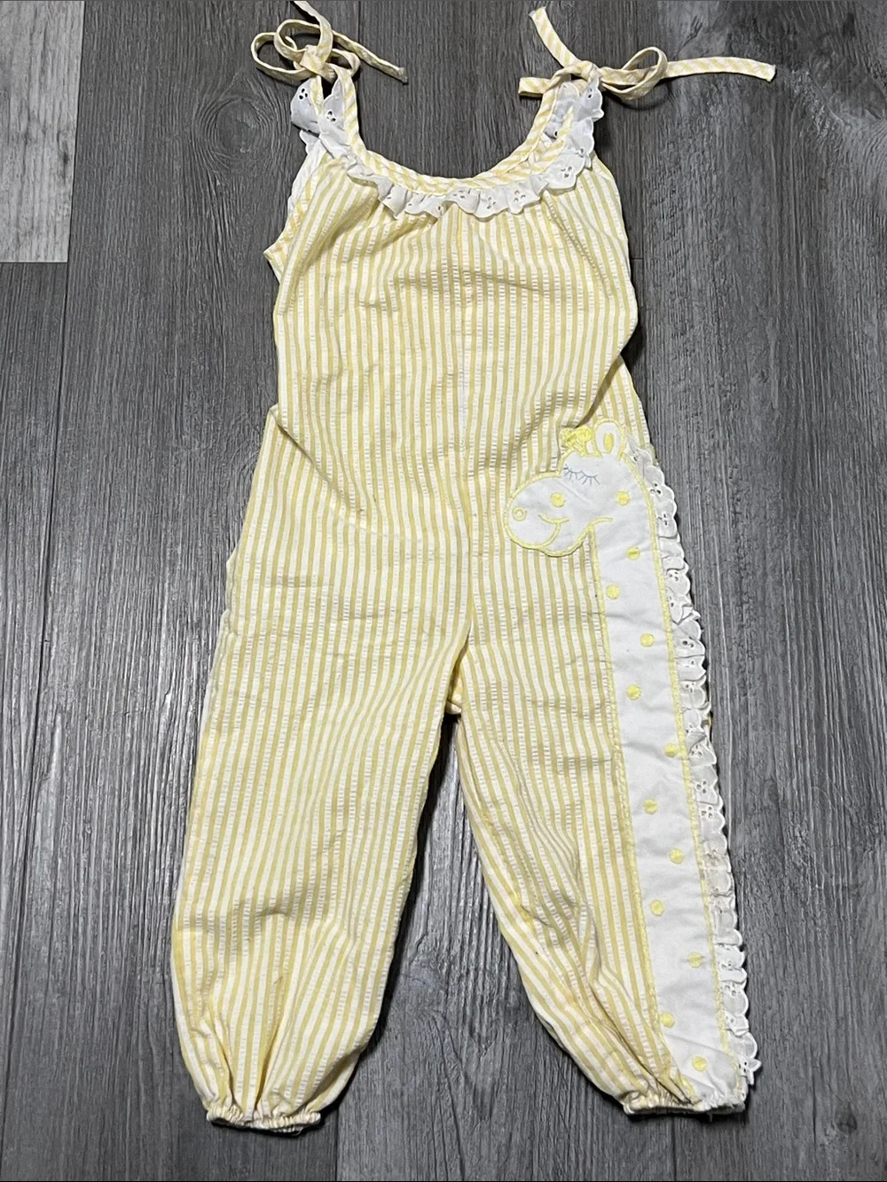 Carter’s toddler vintage light yellow striped one piece romper / size 2T